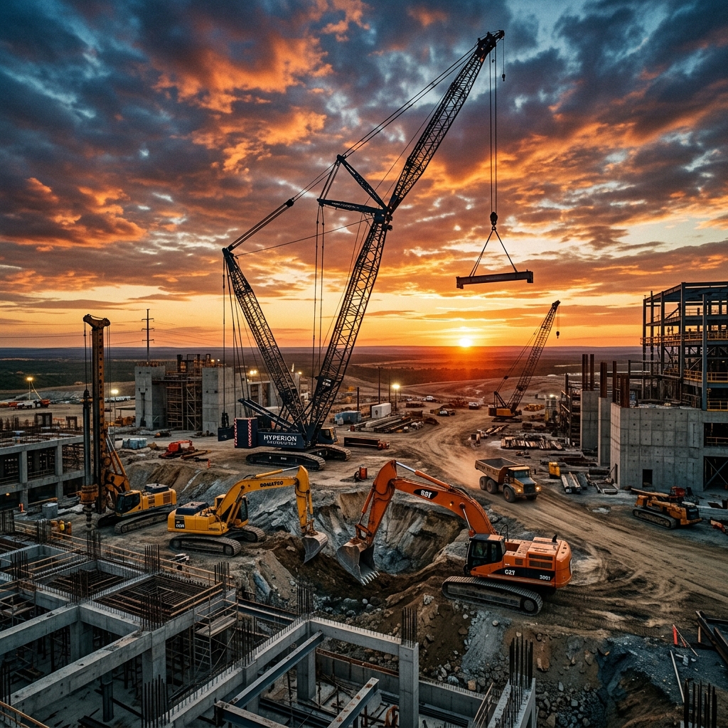 Aerial view of a large industrial steel manufacturing facility with cranes and steel beams, no people